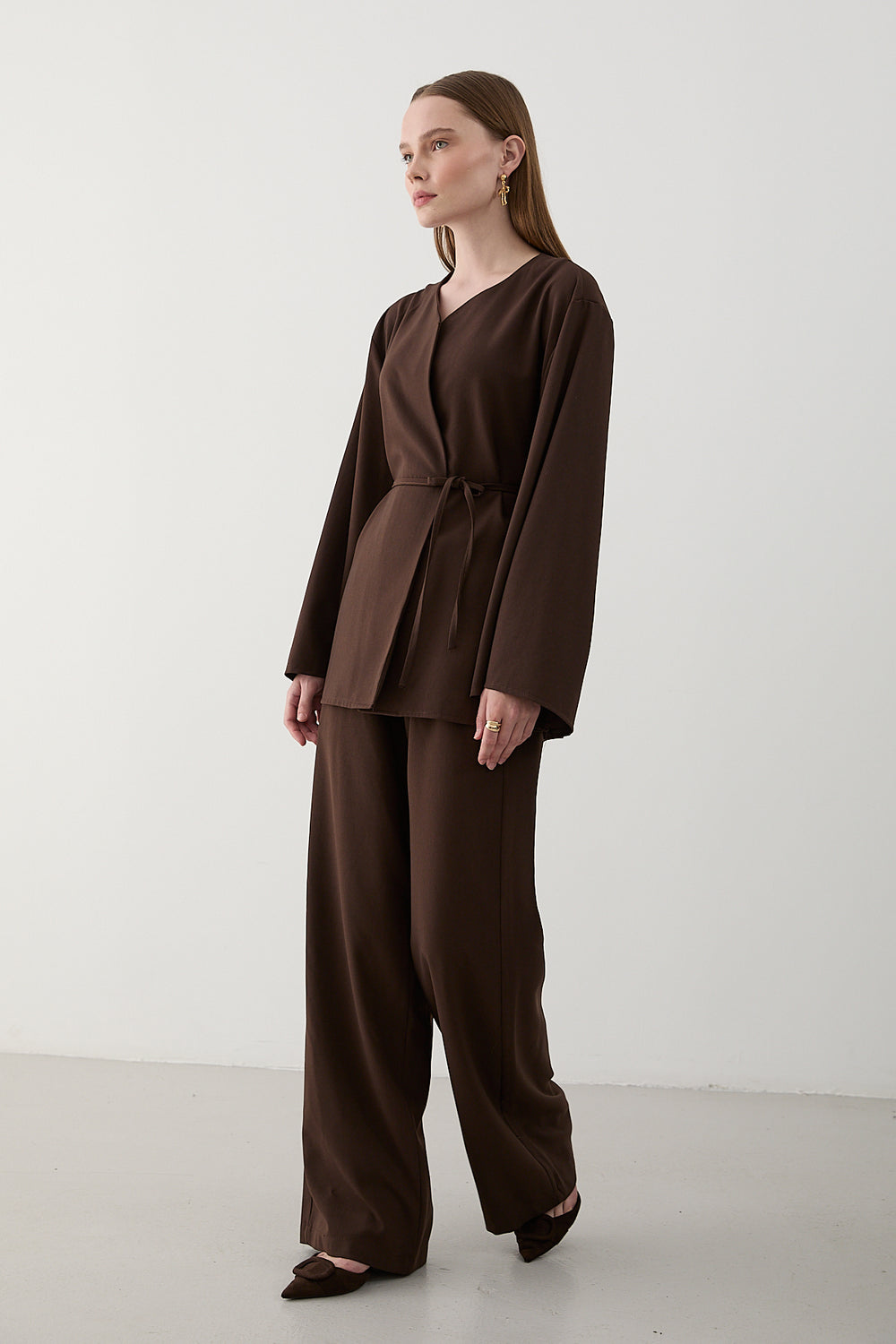 Kahverengi İpli Kimono Takım - 8864