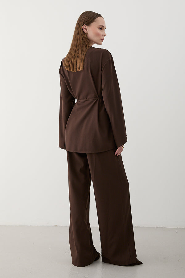 Kahverengi İpli Kimono Takım - 8864