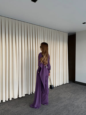 Mor Kemerli Şal Yaka Gömlek Pantolon Takım - 8004