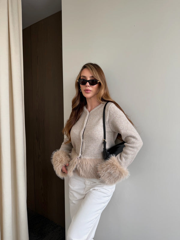 Bej Kolları Kürklü Hırka - 251104