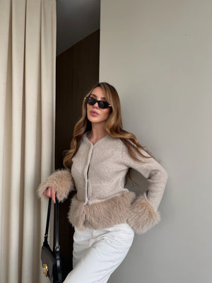 Bej Kolları Kürklü Hırka - 251104