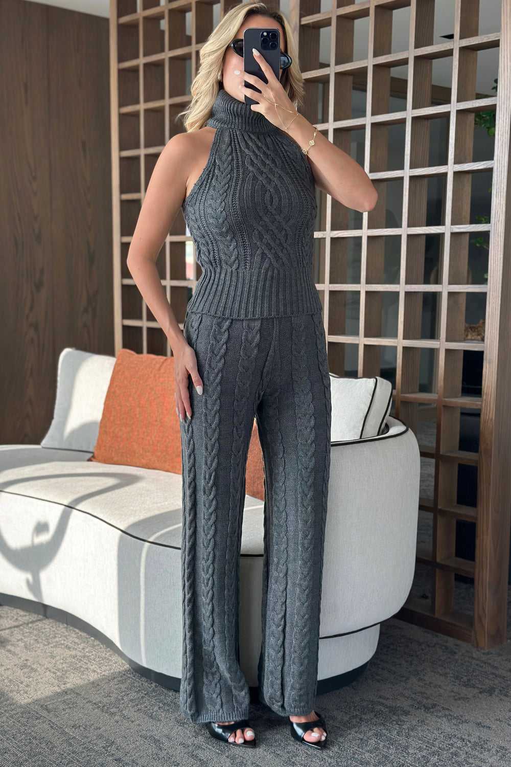 Antrasit Kolsuz Bluz Pantolon Takım - 3009