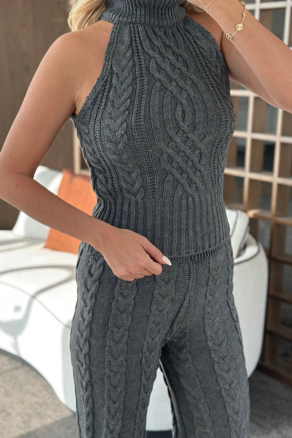 Antrasit Kolsuz Bluz Pantolon Takım - 3009