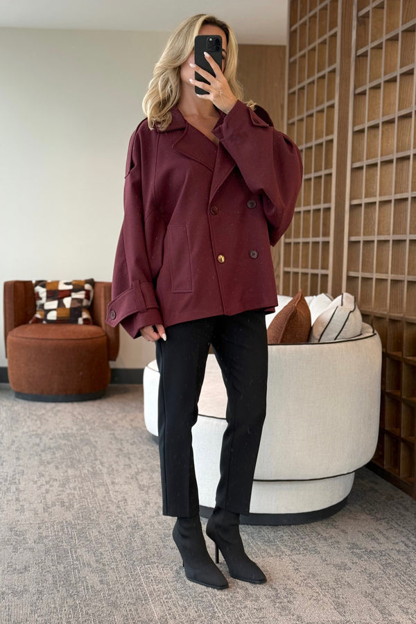 Bordo Kruvaze Kısa Trençkot - 7537