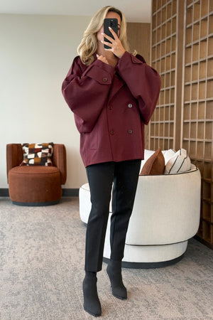 Bordo Kruvaze Kısa Trençkot - 7537