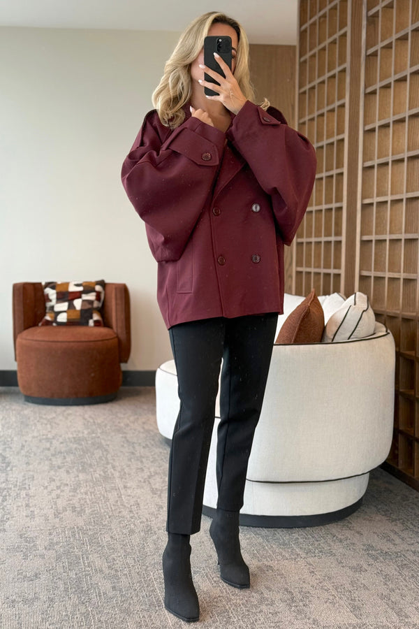 Bordo Kruvaze Kısa Trençkot - 7537