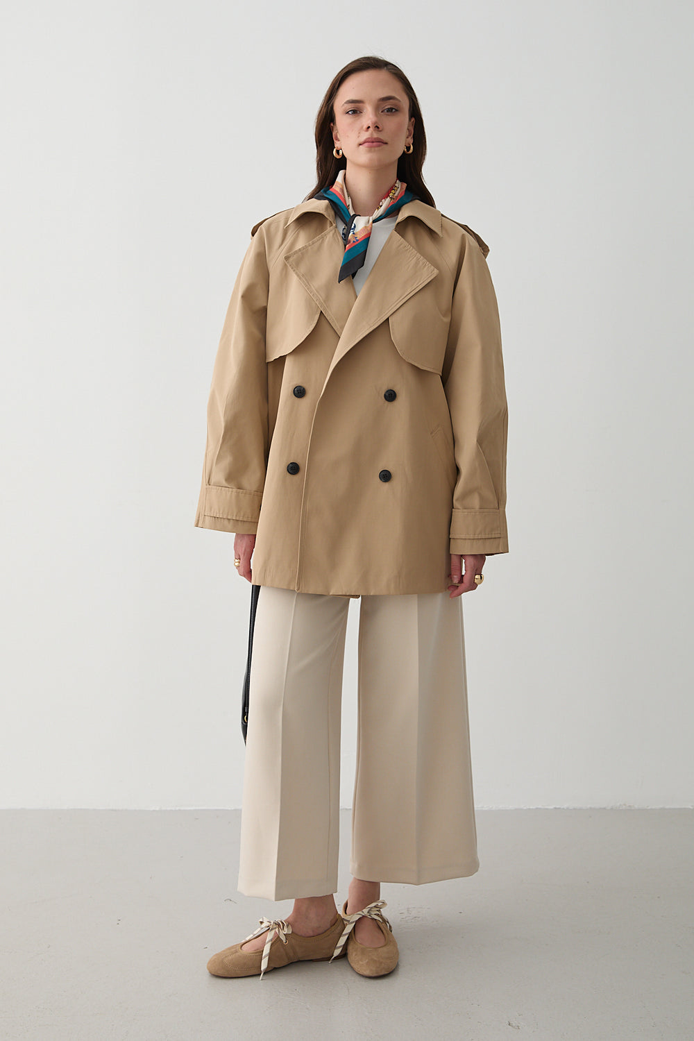 Camel Miyabi Rüzgarlık Detaylı Kuşaklı Kısa Trençkot - 7556