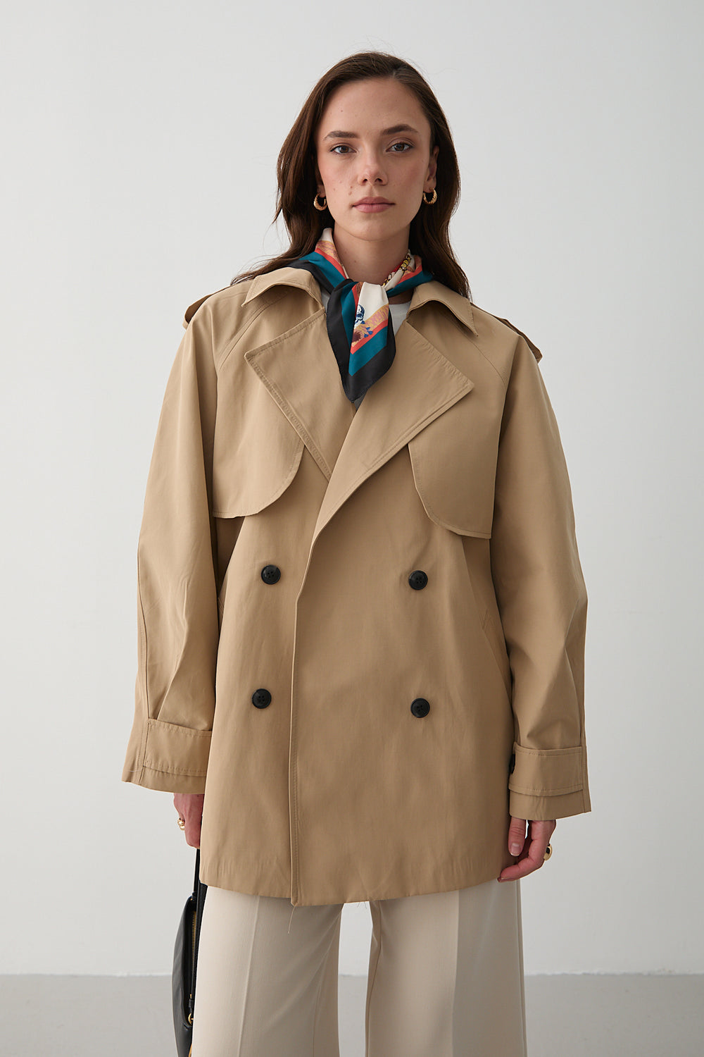 Camel Miyabi Rüzgarlık Detaylı Kuşaklı Kısa Trençkot - 7556