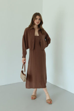 Kahverengi Modal Gömlek Elbise Takım