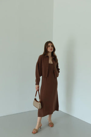 Kahverengi Modal Gömlek Elbise Takım