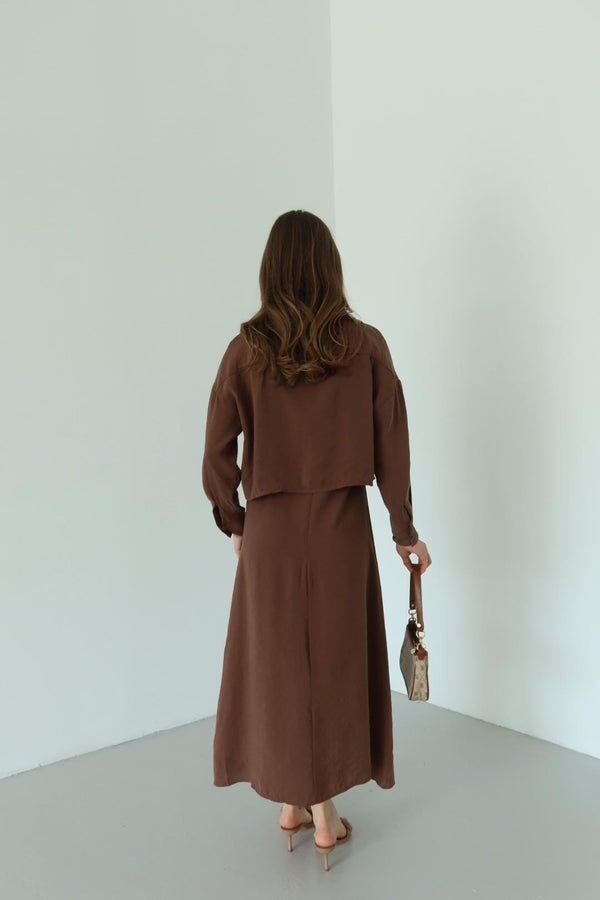 Kahverengi Modal Gömlek Elbise Takım