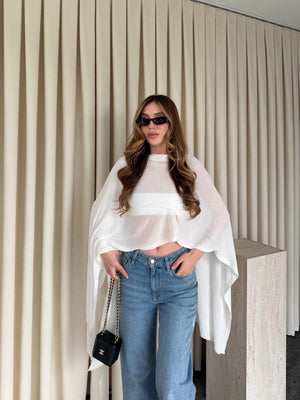 Ekru Muadil Tasarım Triko Pelerin Şal - 5241