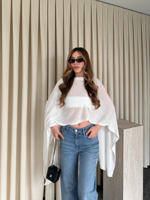 Ekru Muadil Tasarım Triko Pelerin Şal - 5241