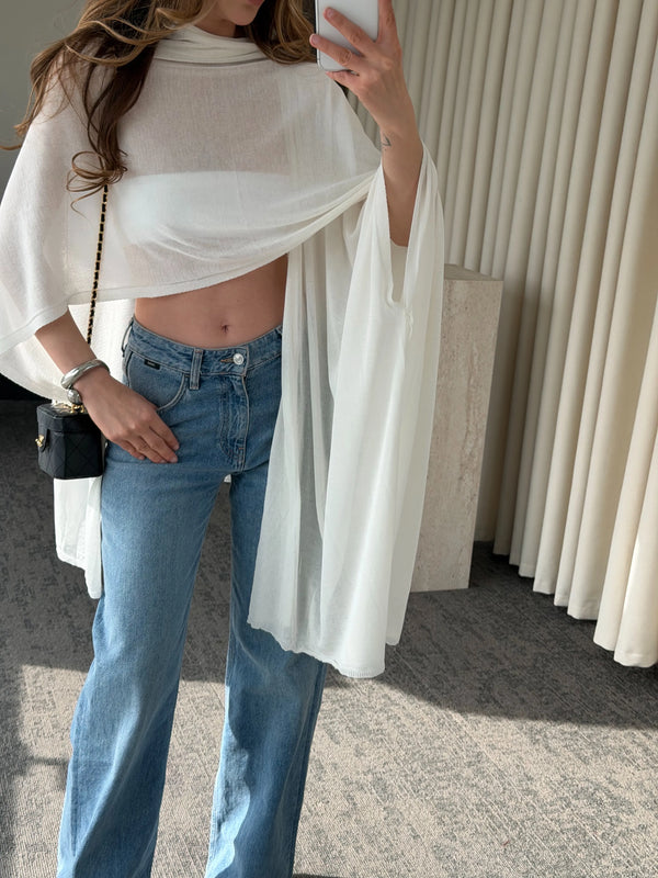 Ekru Muadil Tasarım Triko Pelerin Şal - 5241