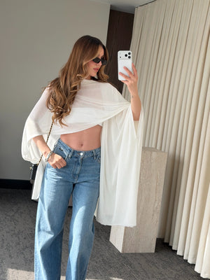 Ekru Muadil Tasarım Triko Pelerin Şal - 5241