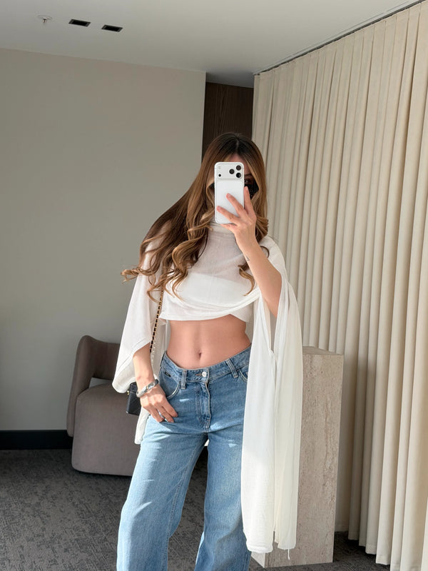 Ekru Muadil Tasarım Triko Pelerin Şal - 5241