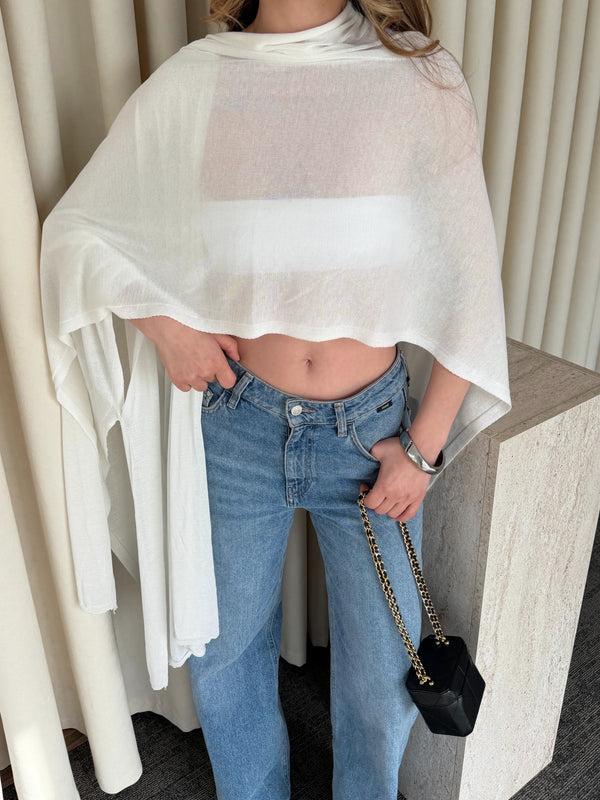 Ekru Muadil Tasarım Triko Pelerin Şal - 5241