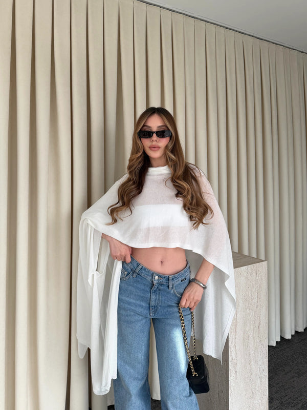 Ekru Muadil Tasarım Triko Pelerin Şal - 5241