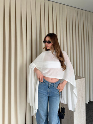 Ekru Muadil Tasarım Triko Pelerin Şal - 5241