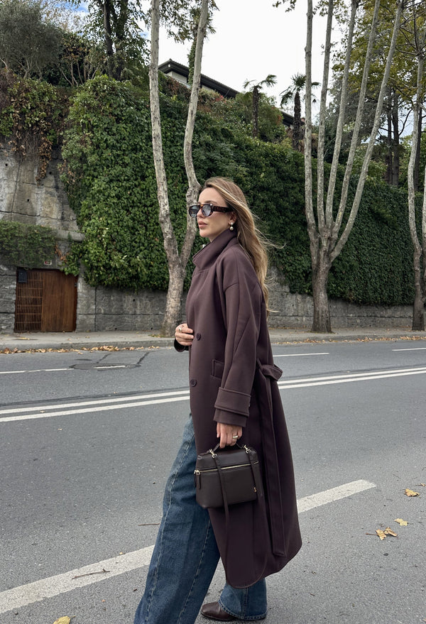 Kahverengi New Tokyo Uzun Kaşe Kaban