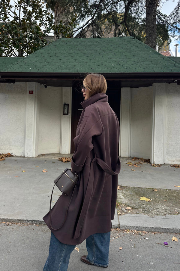 Kahverengi New Tokyo Uzun Kaşe Kaban