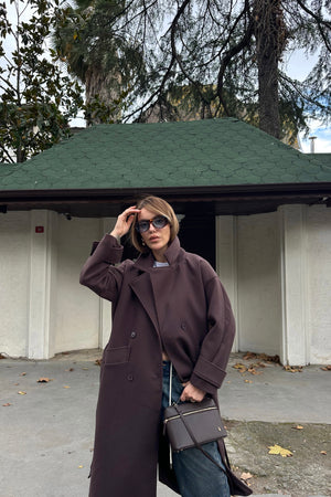 Kahverengi New Tokyo Uzun Kaşe Kaban