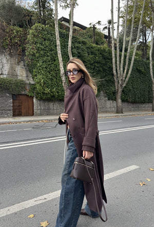 Kahverengi New Tokyo Uzun Kaşe Kaban