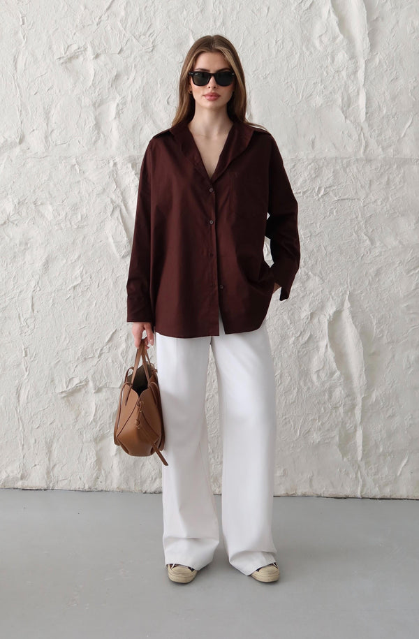 Kahverengi Oversize Gömlek