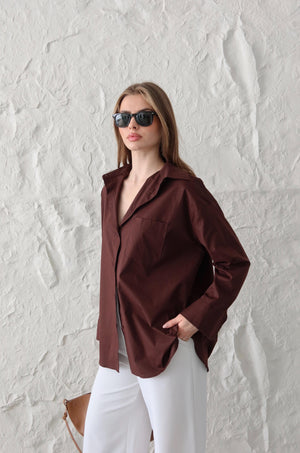 Kahverengi Oversize Gömlek