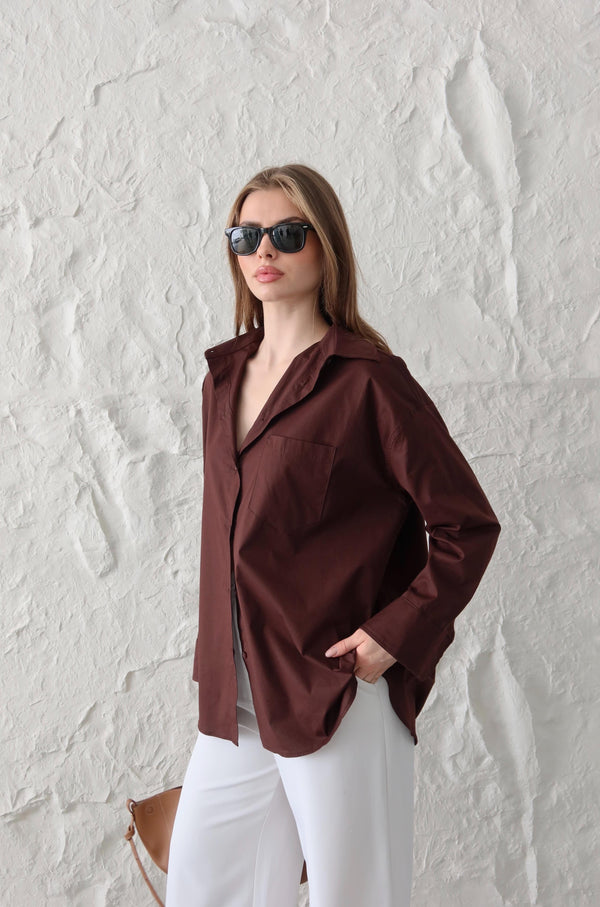 Kahverengi Oversize Gömlek