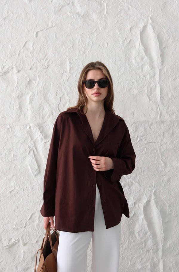 Kahverengi Oversize Gömlek