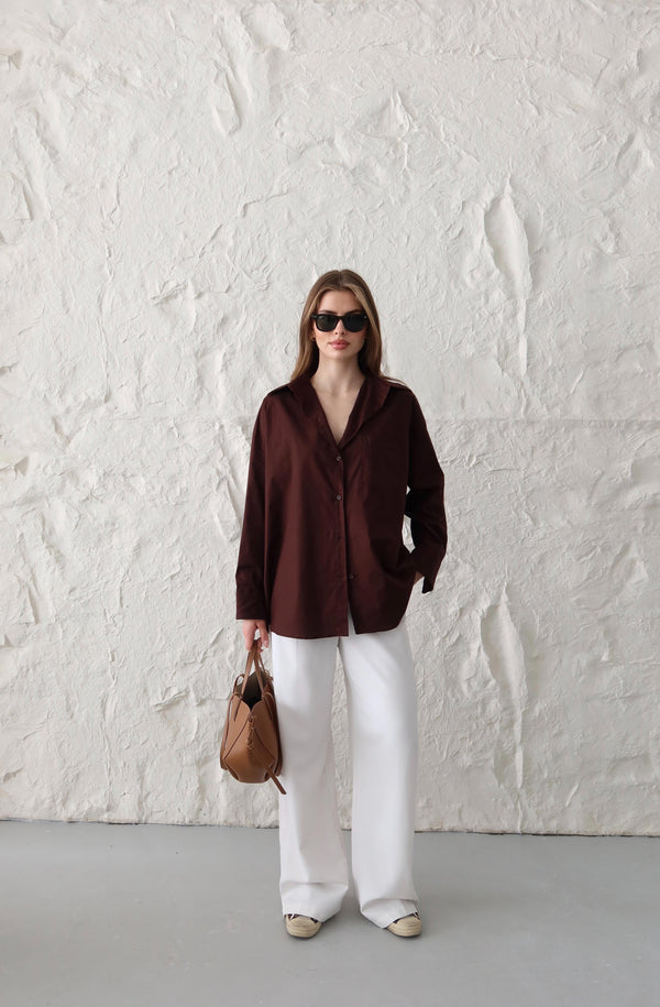 Kahverengi Oversize Gömlek