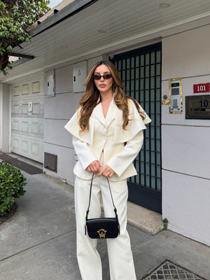 Ekru Pelerin Detaylı Ceket Pantolon Takım - 202604