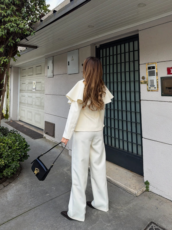 Ekru Pelerin Detaylı Ceket Pantolon Takım - 202604