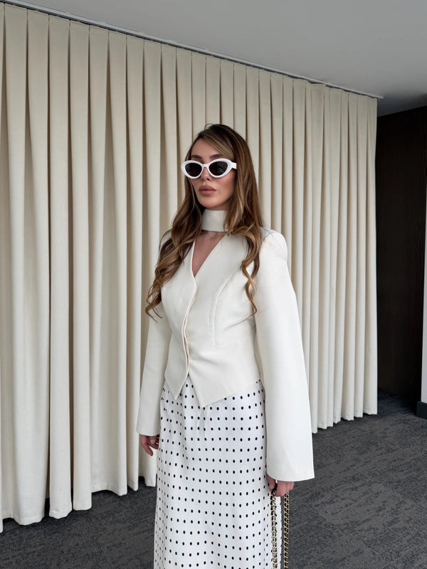 Ekru Puantiyeli Saten Etek Ucu Dantelli Etek - 50228