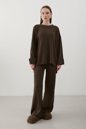 Kahverengi Selanik Örme Triko Takım - 4587