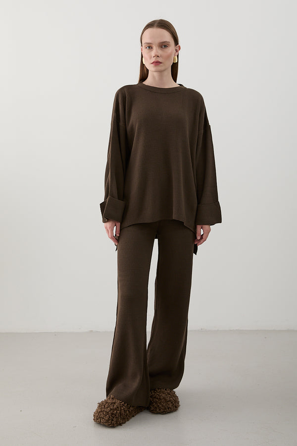 Kahverengi Selanik Örme Triko Takım - 4587