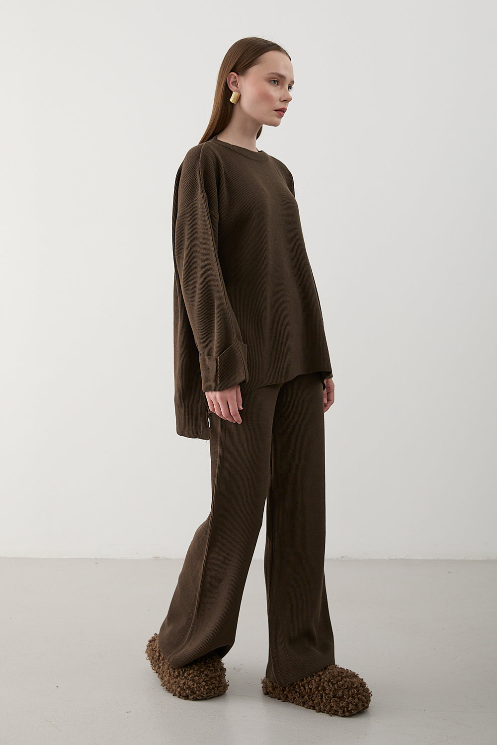 Kahverengi Selanik Örme Triko Takım - 4587