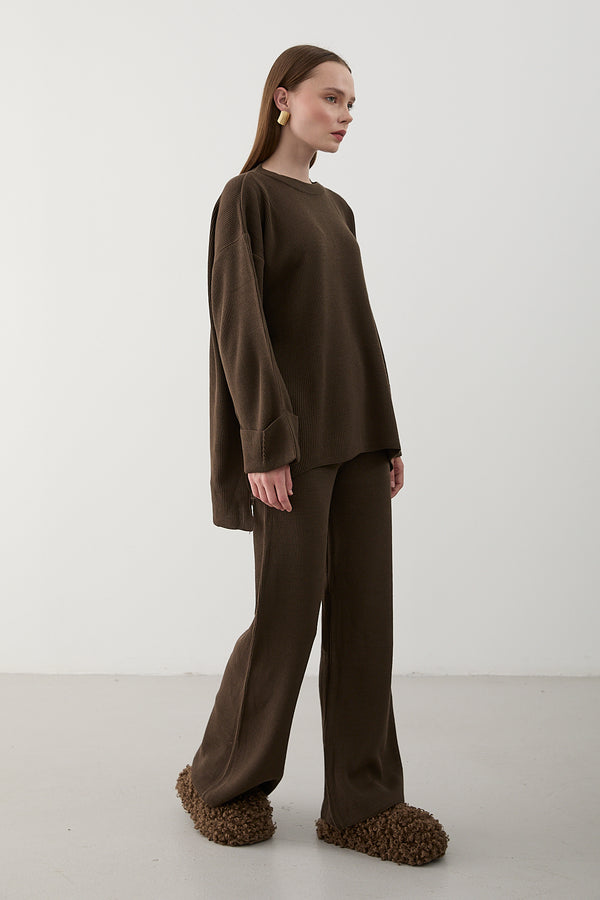 Kahverengi Selanik Örme Triko Takım - 4587