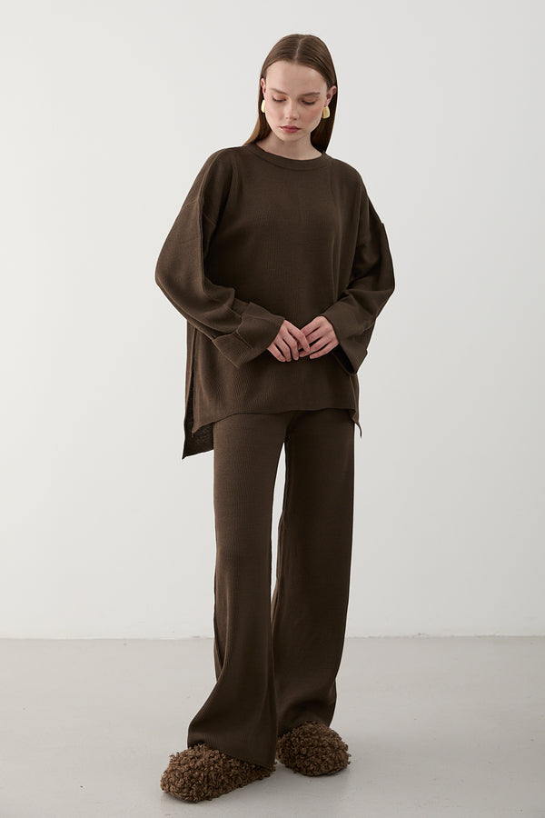 Kahverengi Selanik Örme Triko Takım - 4587