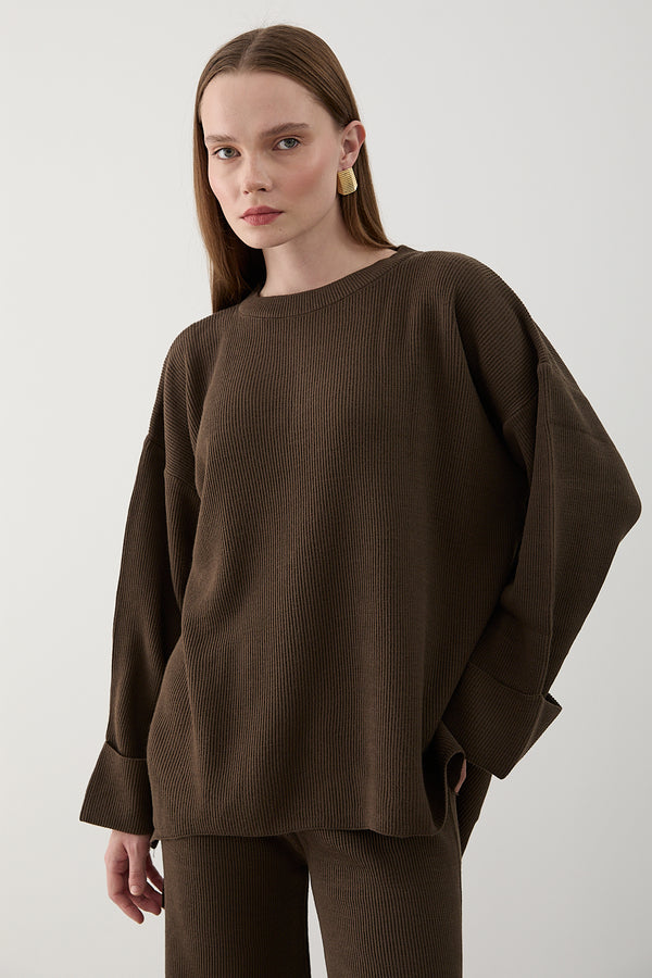 Kahverengi Selanik Örme Triko Takım - 4587