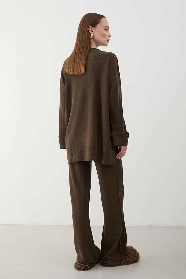 Kahverengi Selanik Örme Triko Takım - 4587