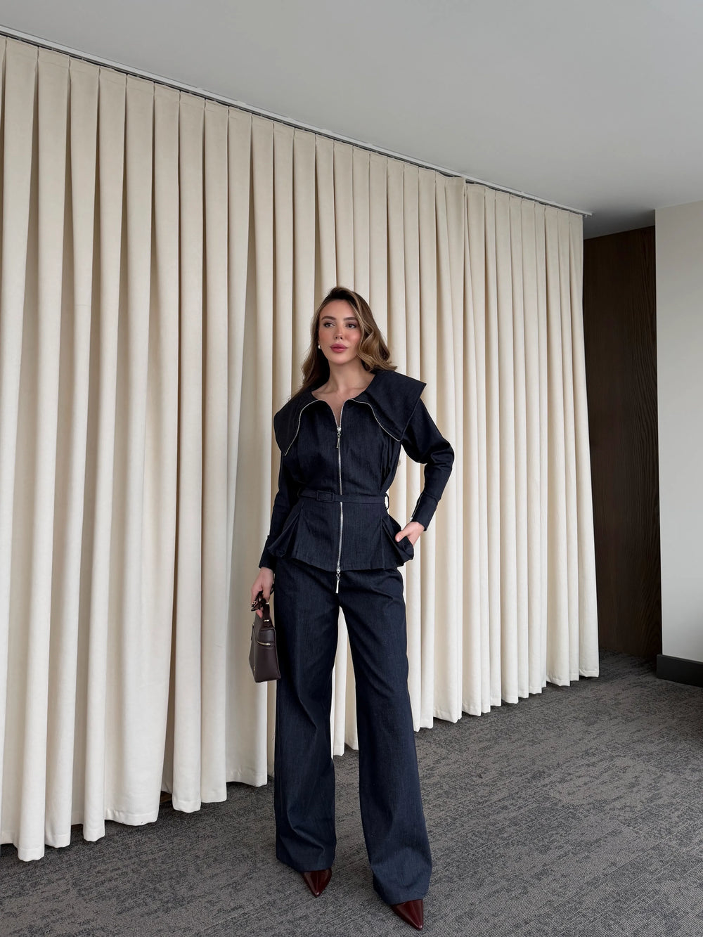 Lacivert Tasarım Denim Takım - 8002