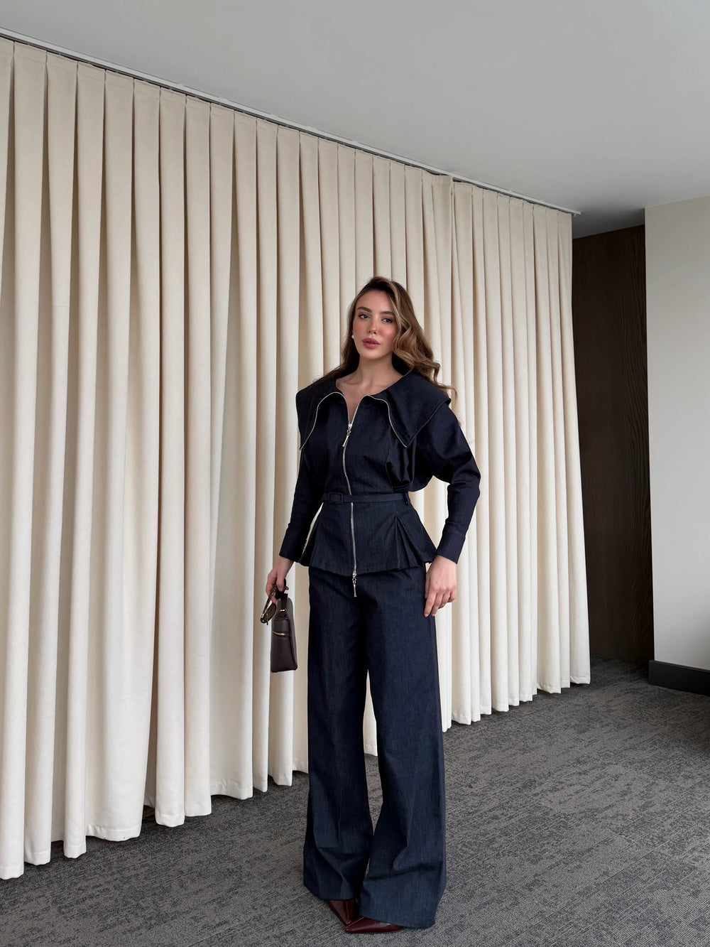 Lacivert Tasarım Denim Takım - 8002