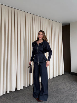 Lacivert Tasarım Denim Takım - 8002