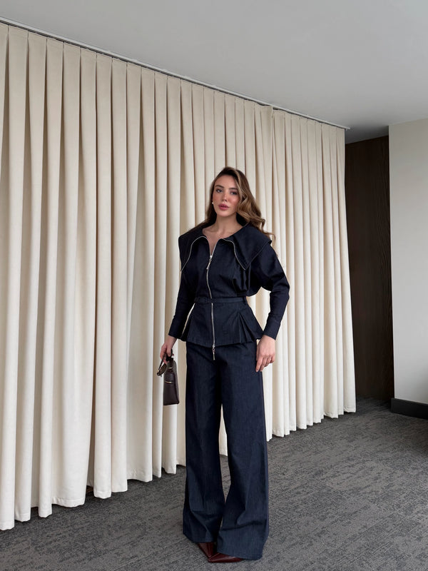 Lacivert Tasarım Denim Takım - 8002