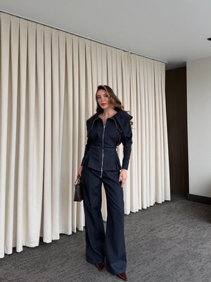 Lacivert Tasarım Denim Takım - 8002