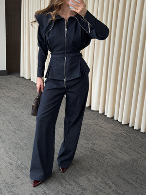 Lacivert Tasarım Denim Takım - 8002