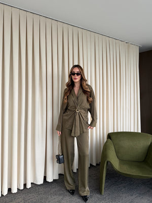 Haki Tokalı Gömlek Pantolon Takım - 51240