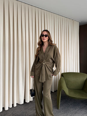 Haki Tokalı Gömlek Pantolon Takım - 51240